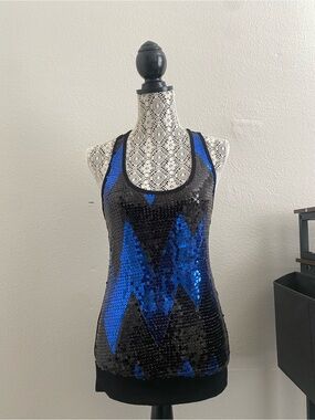 Body central Black & Blue Sequin Tank Top